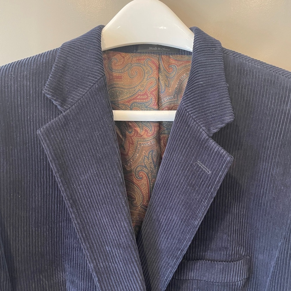 Lauren Ralph Lauren Mens Navy Blue Corduroy Blazer Sport Coat 42R Paisley Lining - Picture 7 of 8